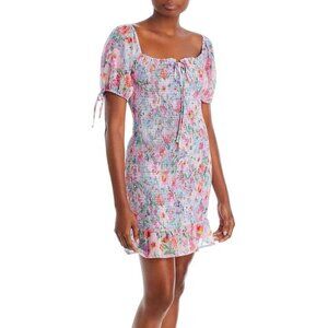 NWT LOST + WANDER Sweet Summer Floral Smocked Mini Dress Size L Blue Floral